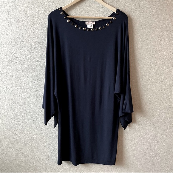 LaRok Navy Dress With Studded Neckline Small - Picture 1 of 7